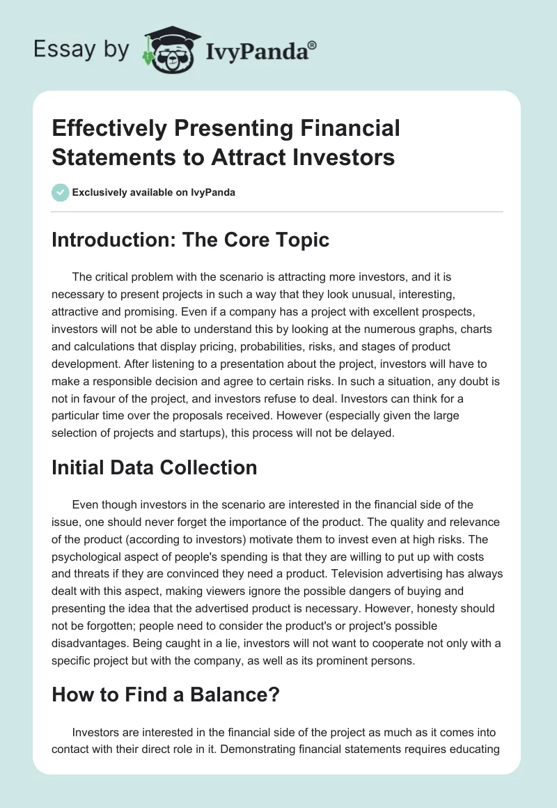 Effectively Presenting Financial Statements to Attract Investors. Page 1