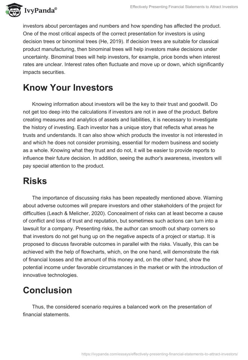 Effectively Presenting Financial Statements to Attract Investors. Page 2