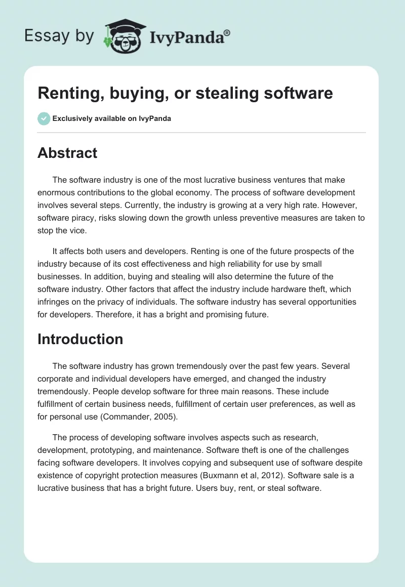 Renting, buying, or stealing software. Page 1