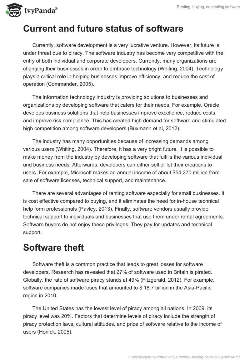 Renting, buying, or stealing software. Page 2