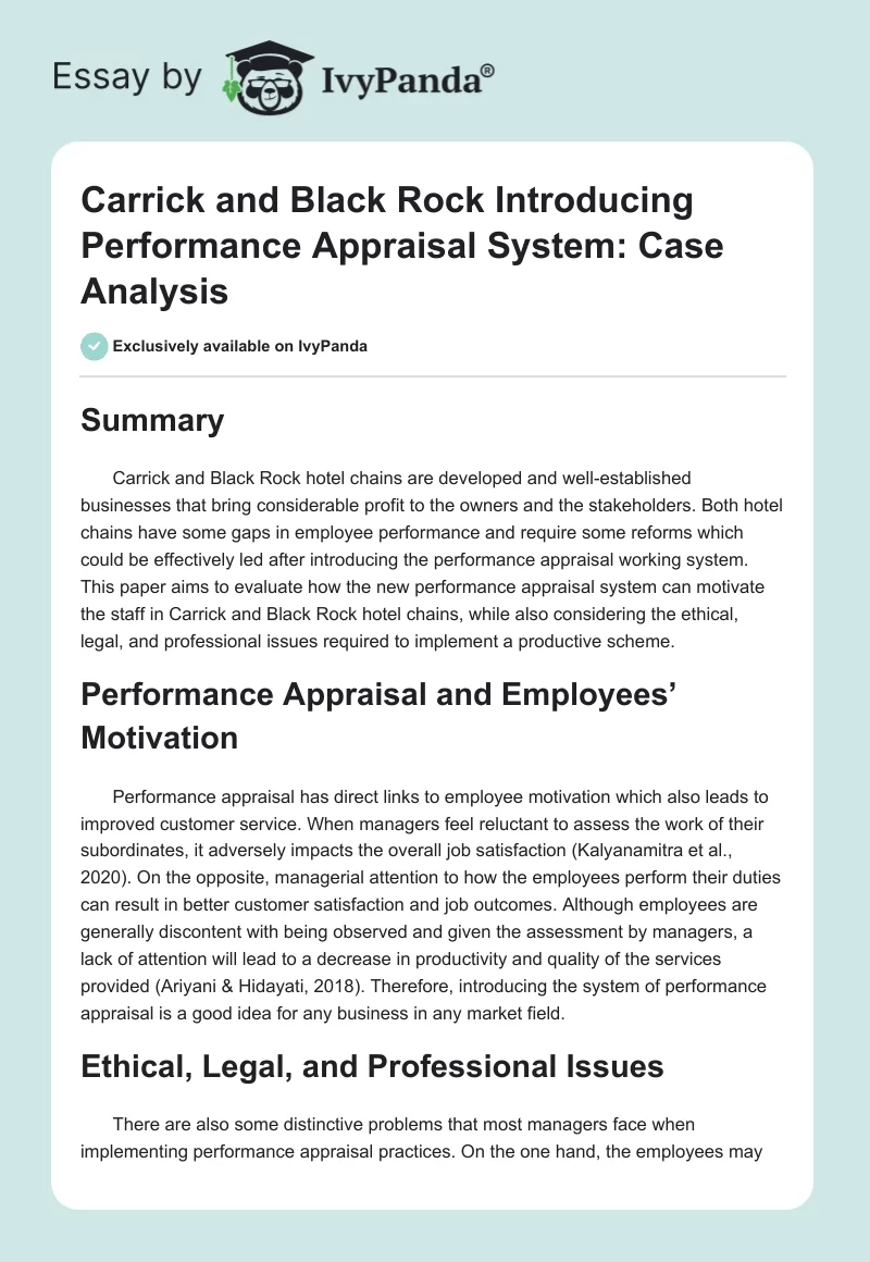 Carrick and Black Rock Introducing Performance Appraisal System: Case Analysis. Page 1