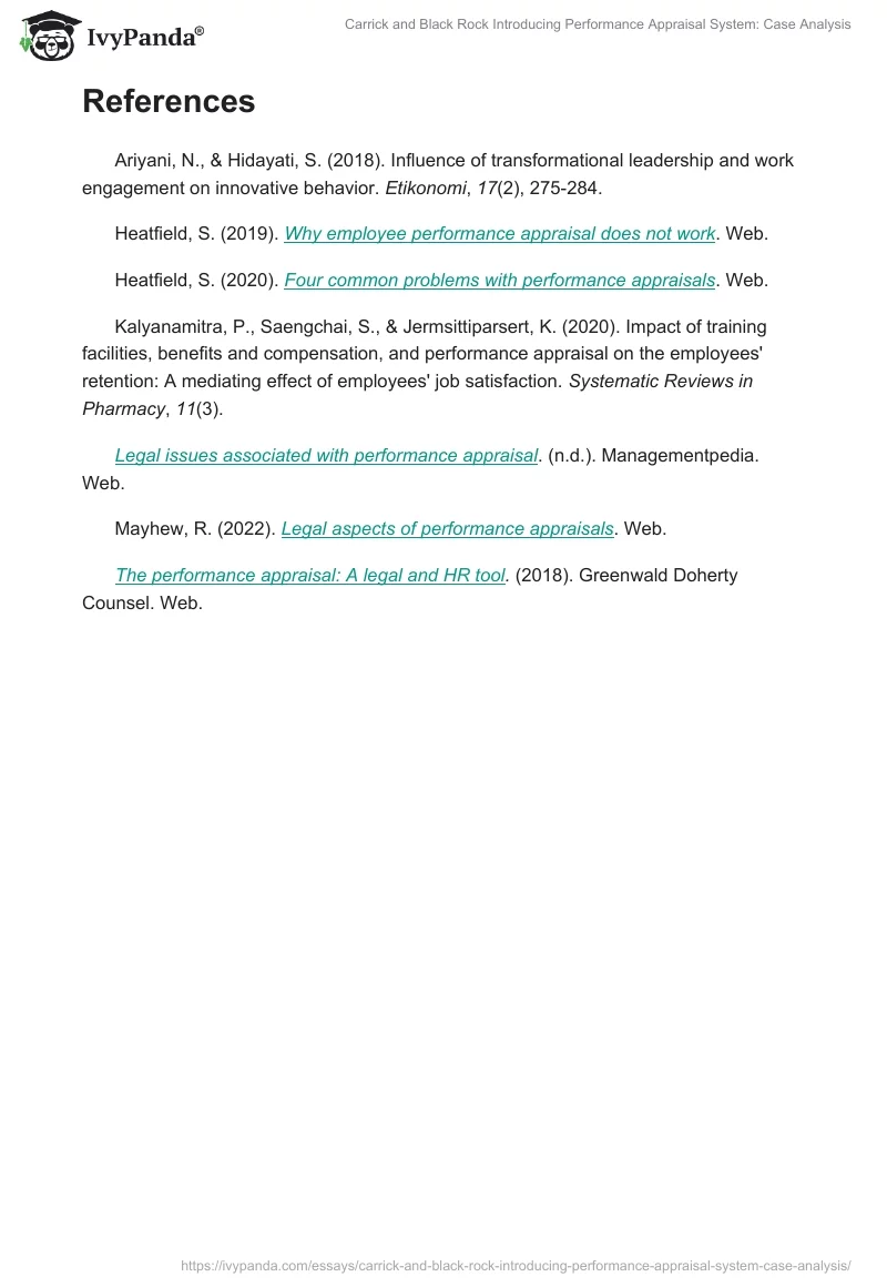 Carrick and Black Rock Introducing Performance Appraisal System: Case Analysis. Page 3