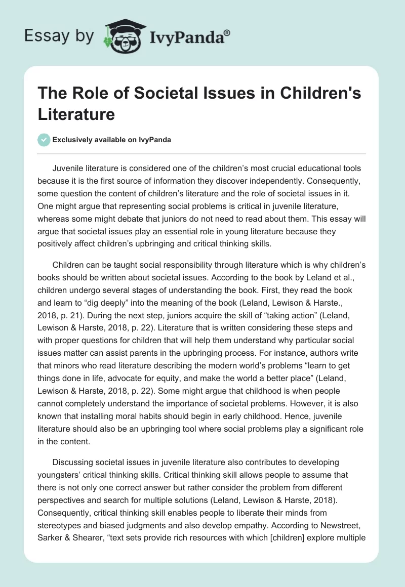 The Role of Societal Issues in Children's Literature. Page 1