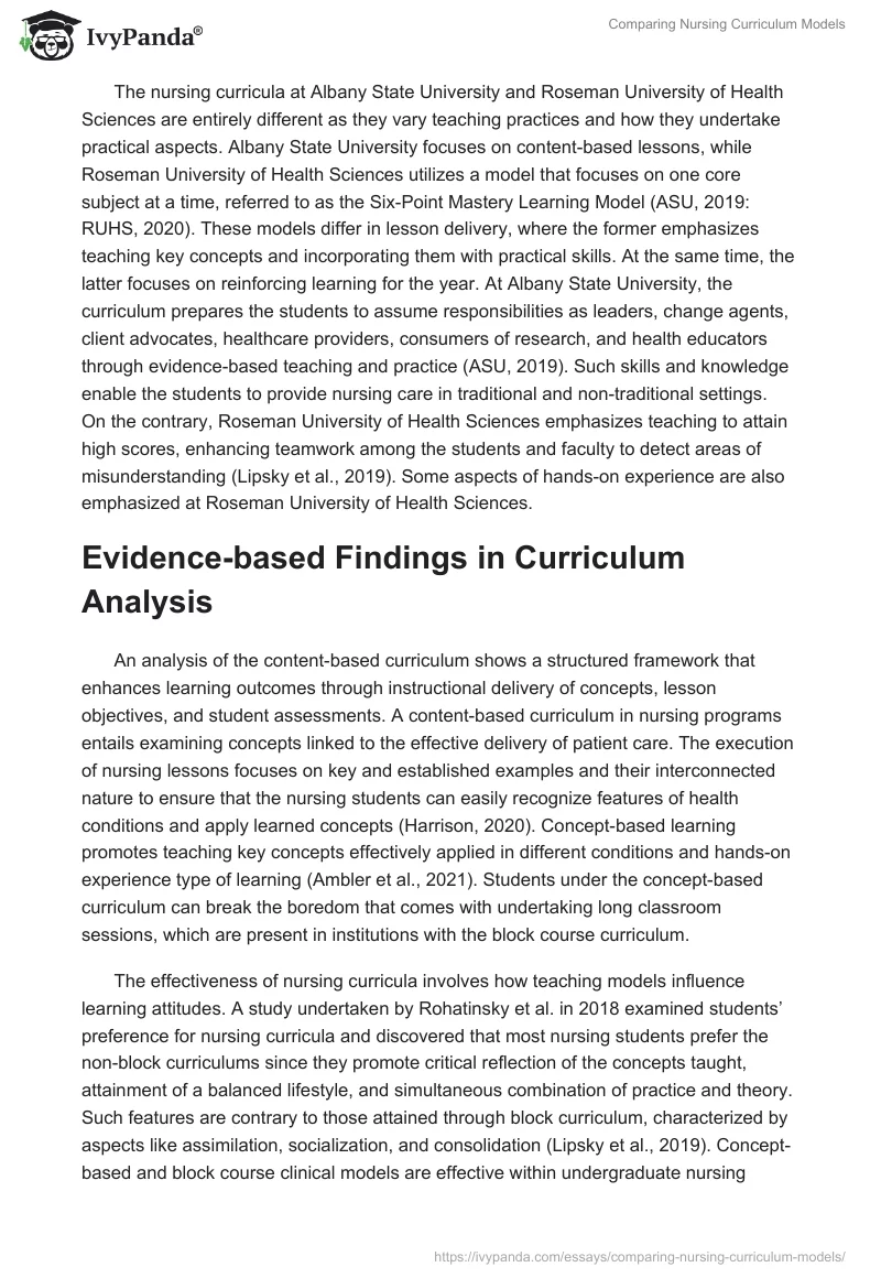 Comparing Nursing Curriculum Models. Page 2
