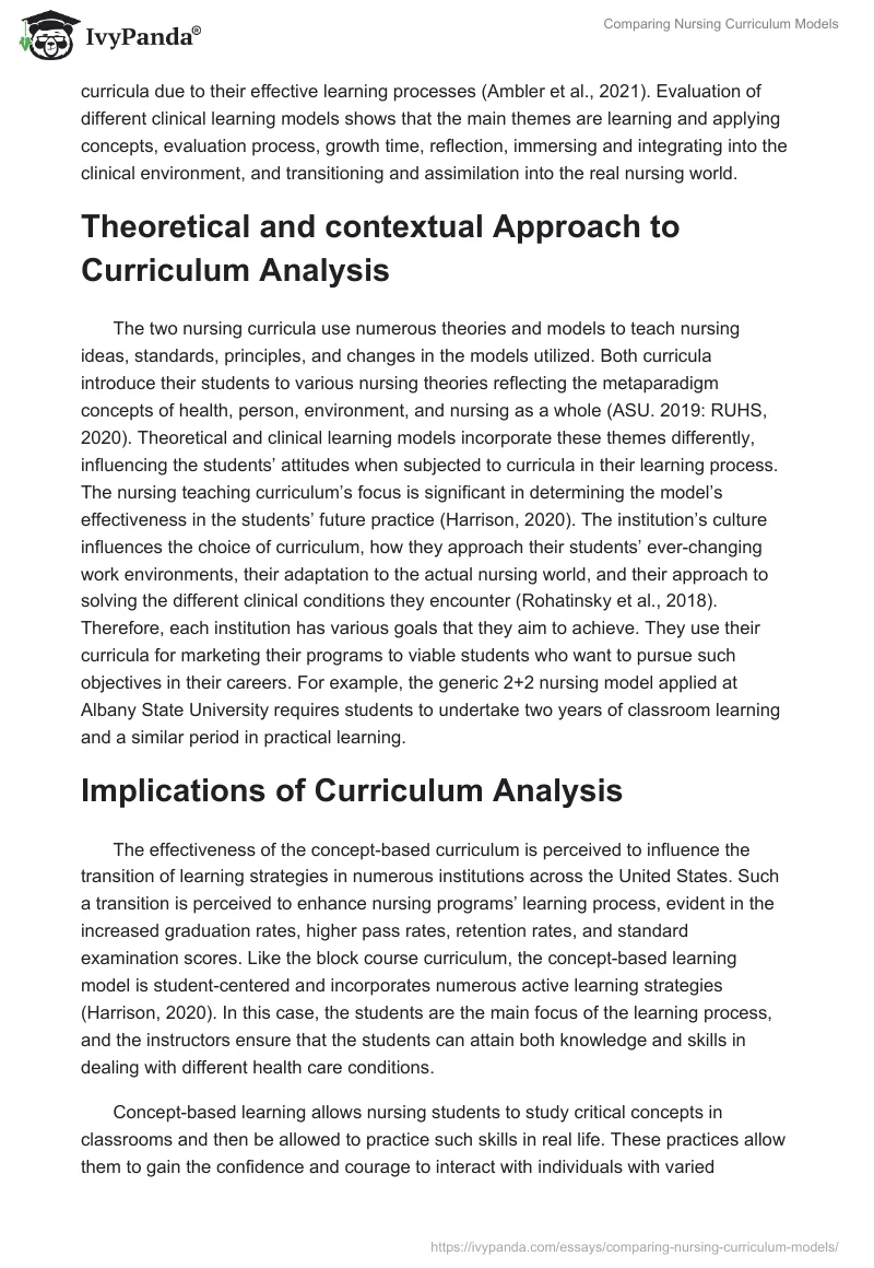 Comparing Nursing Curriculum Models. Page 3