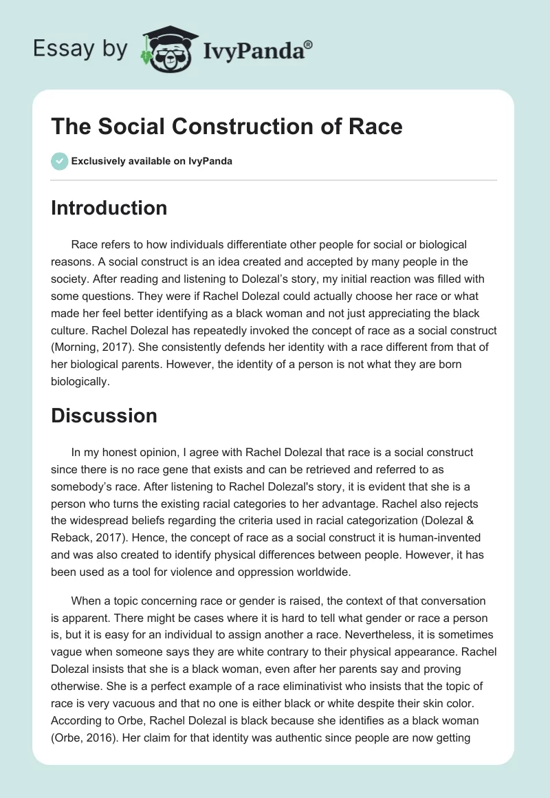 The Social Construction of Race. Page 1
