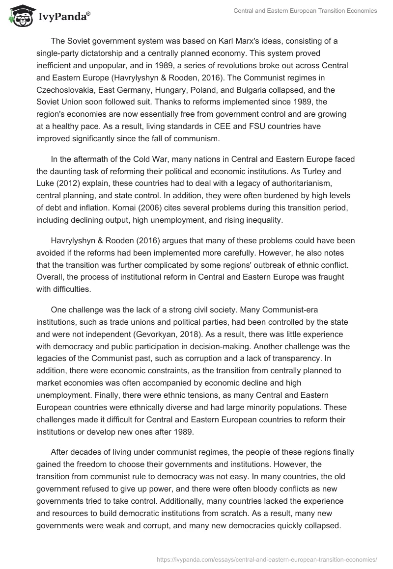Central and Eastern European Transition Economies. Page 3