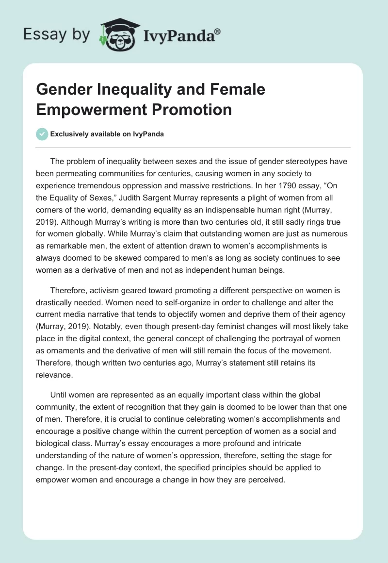 Gender Inequality and Female Empowerment Promotion. Page 1