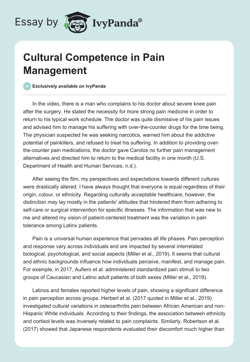 Cultural Competence in Pain Management. Page 1