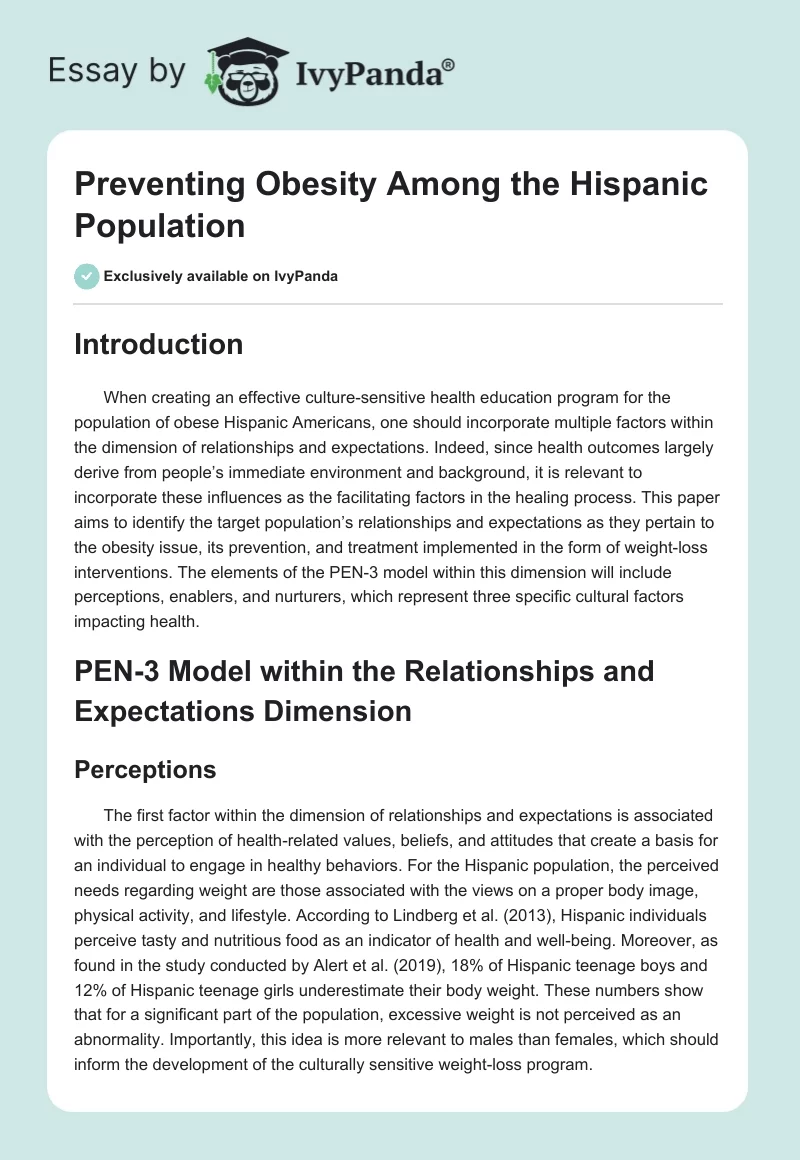 Preventing Obesity Among the Hispanic Population. Page 1