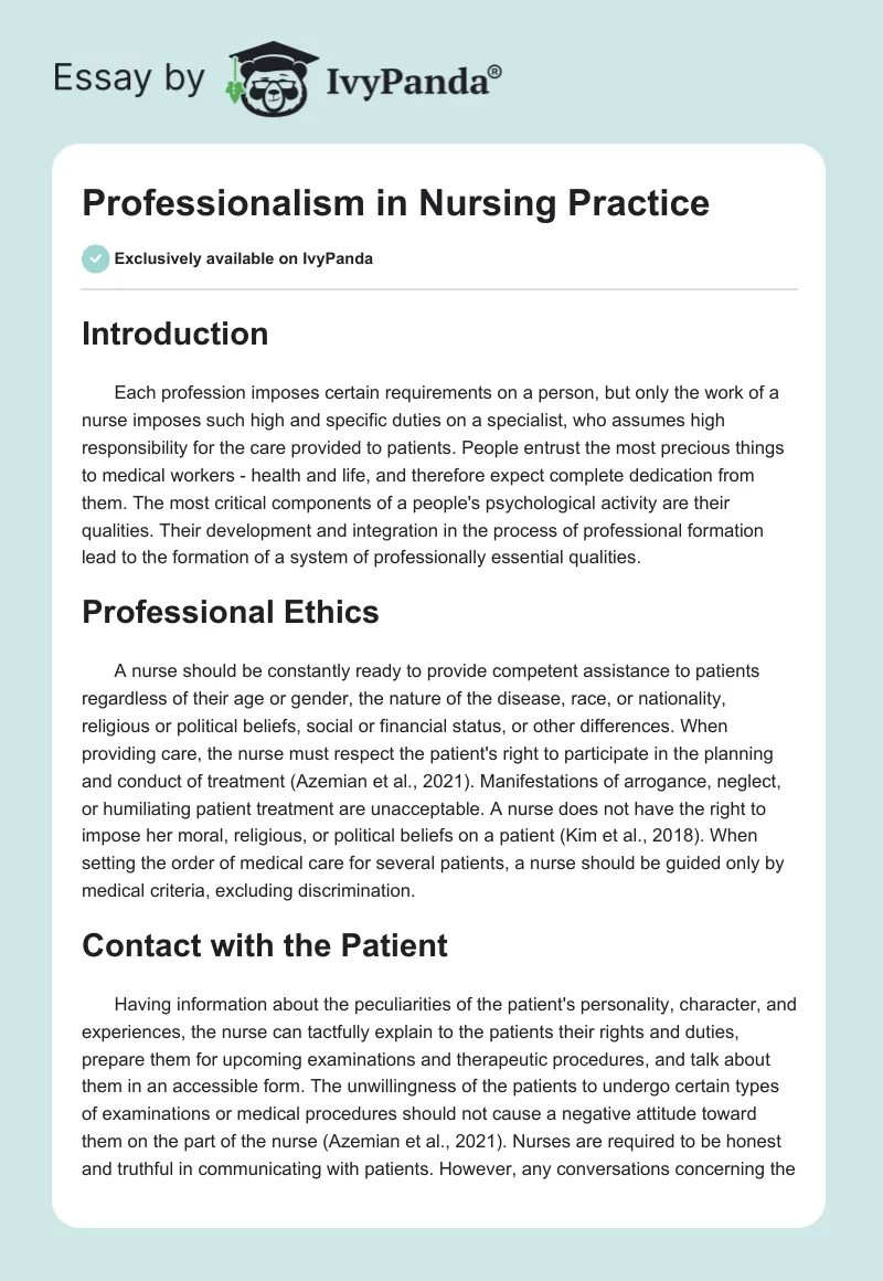 Professionalism in Nursing Practice. Page 1