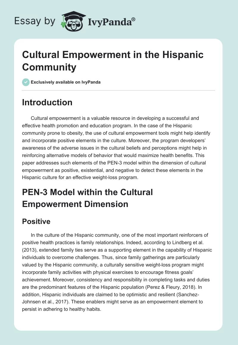 Cultural Empowerment in the Hispanic Community. Page 1