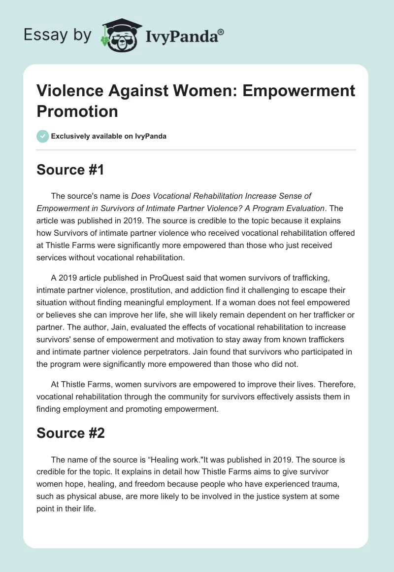 Violence Against Women: Empowerment Promotion. Page 1