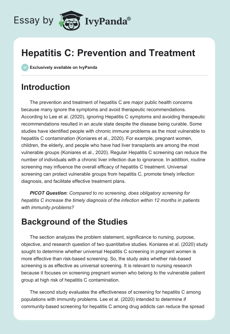 Hepatitis C: Prevention and Treatment. Page 1