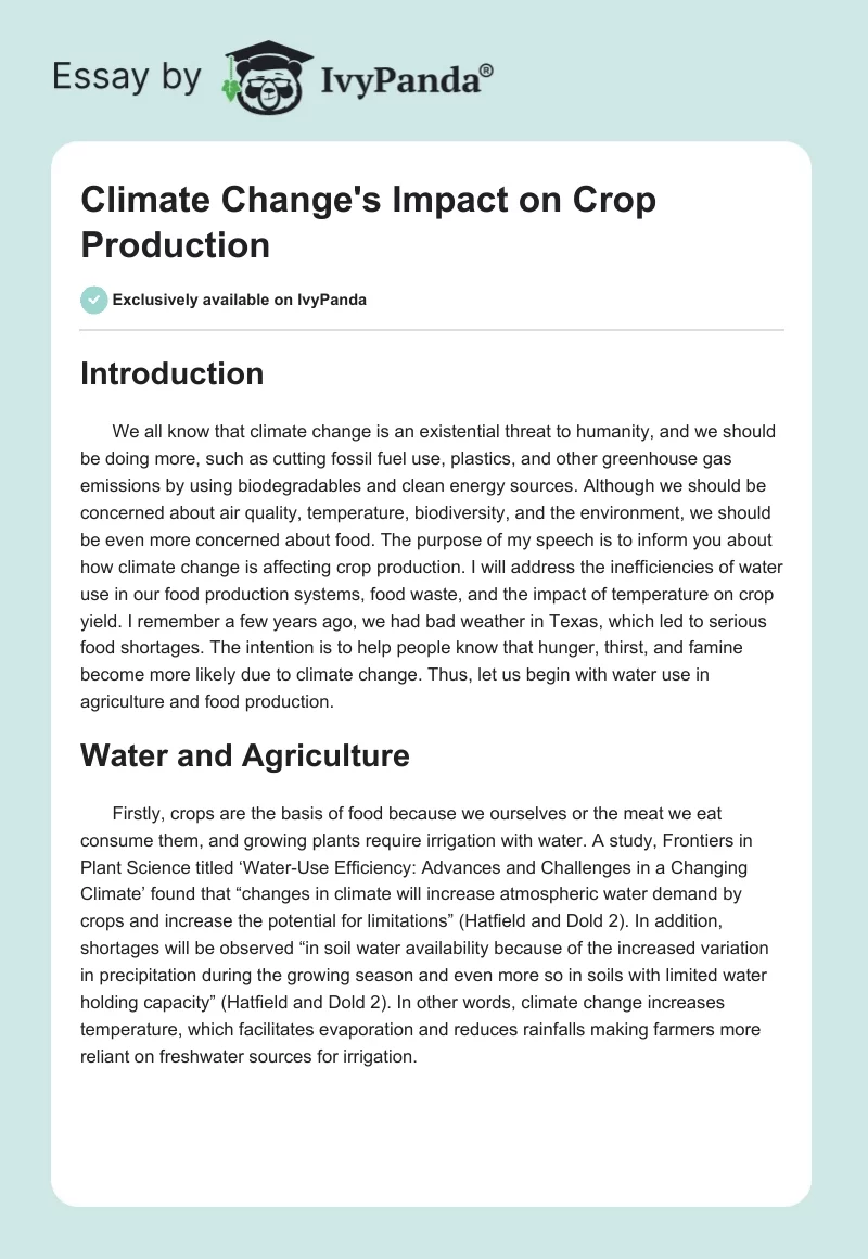 Climate Change's Impact on Crop Production. Page 1