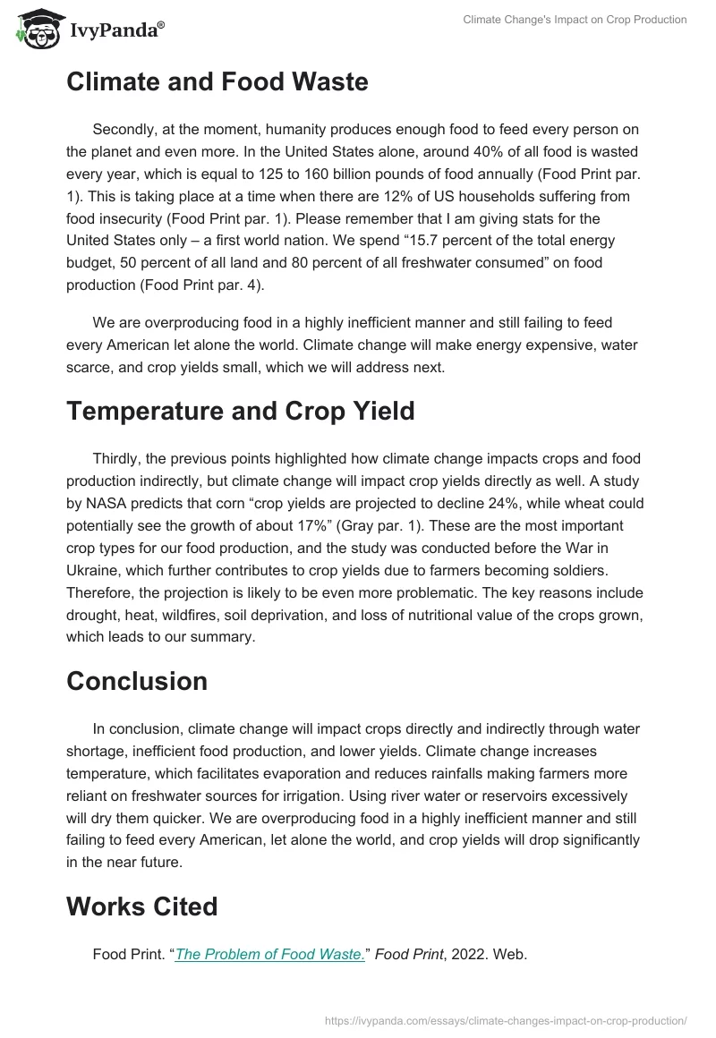 Climate Change's Impact on Crop Production. Page 2