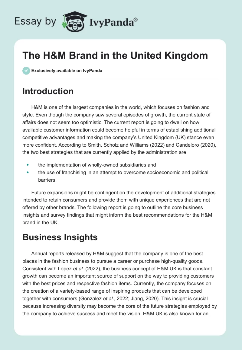 The H&M Brand in the United Kingdom. Page 1