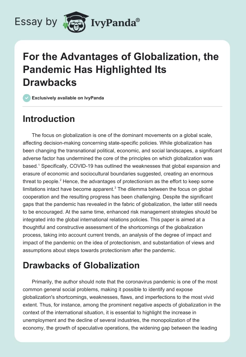 For the Advantages of Globalization, the Pandemic Has Highlighted Its Drawbacks. Page 1