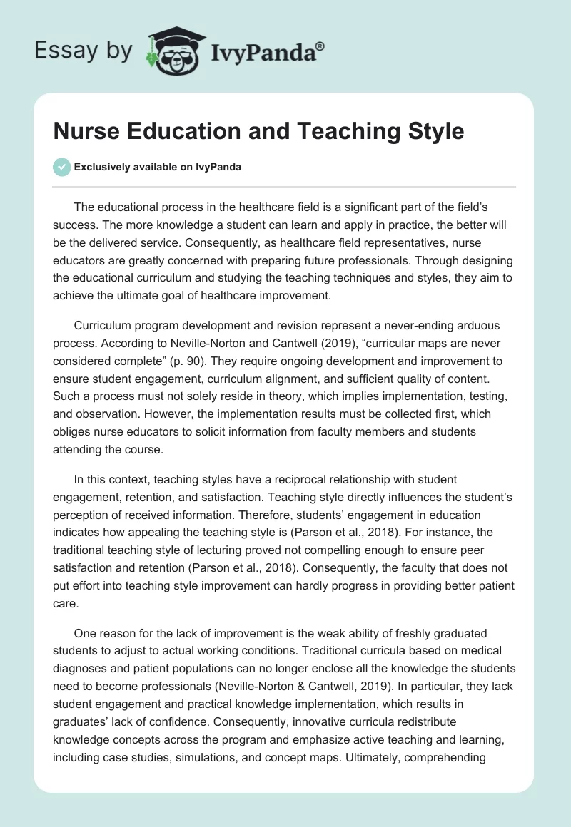 Nurse Education and Teaching Style. Page 1