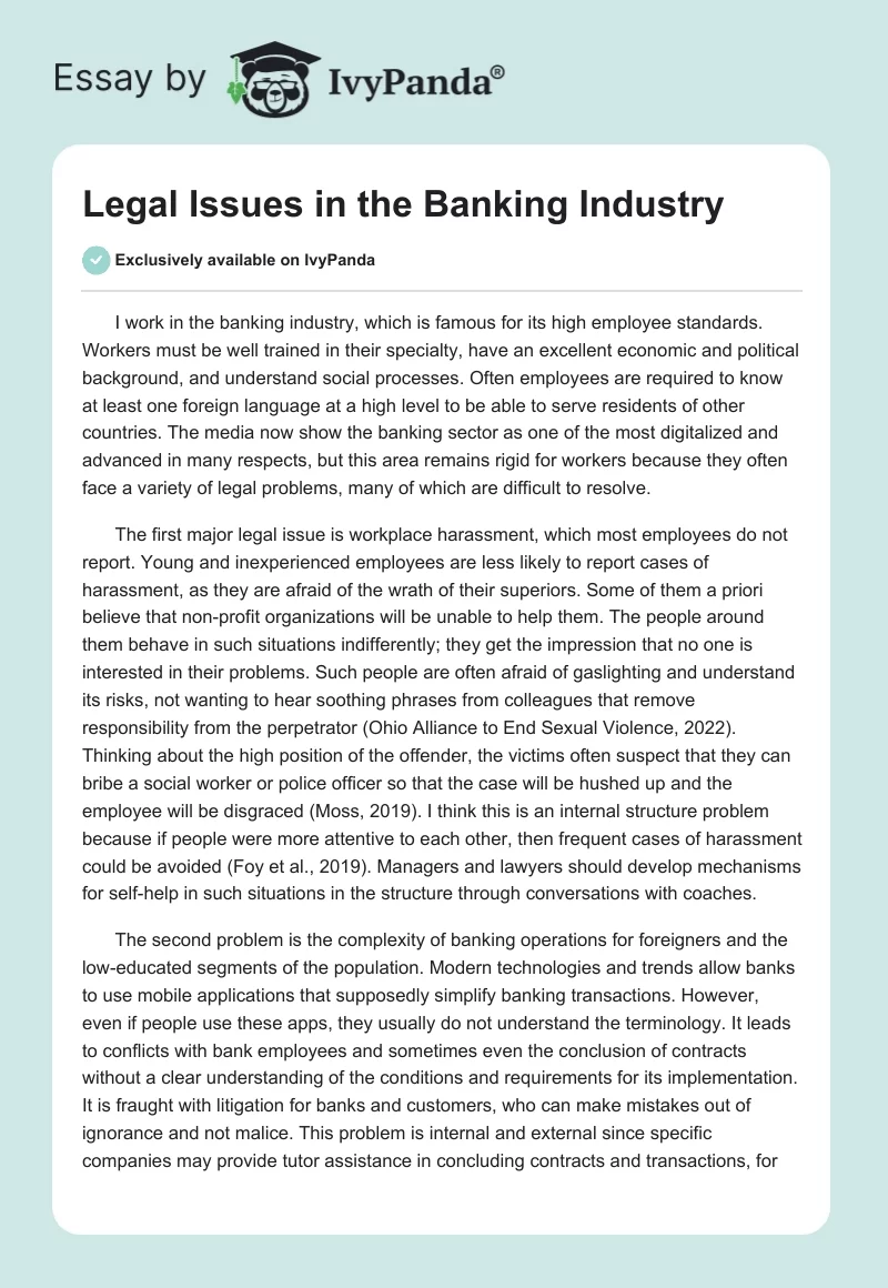 Legal Issues in the Banking Industry. Page 1