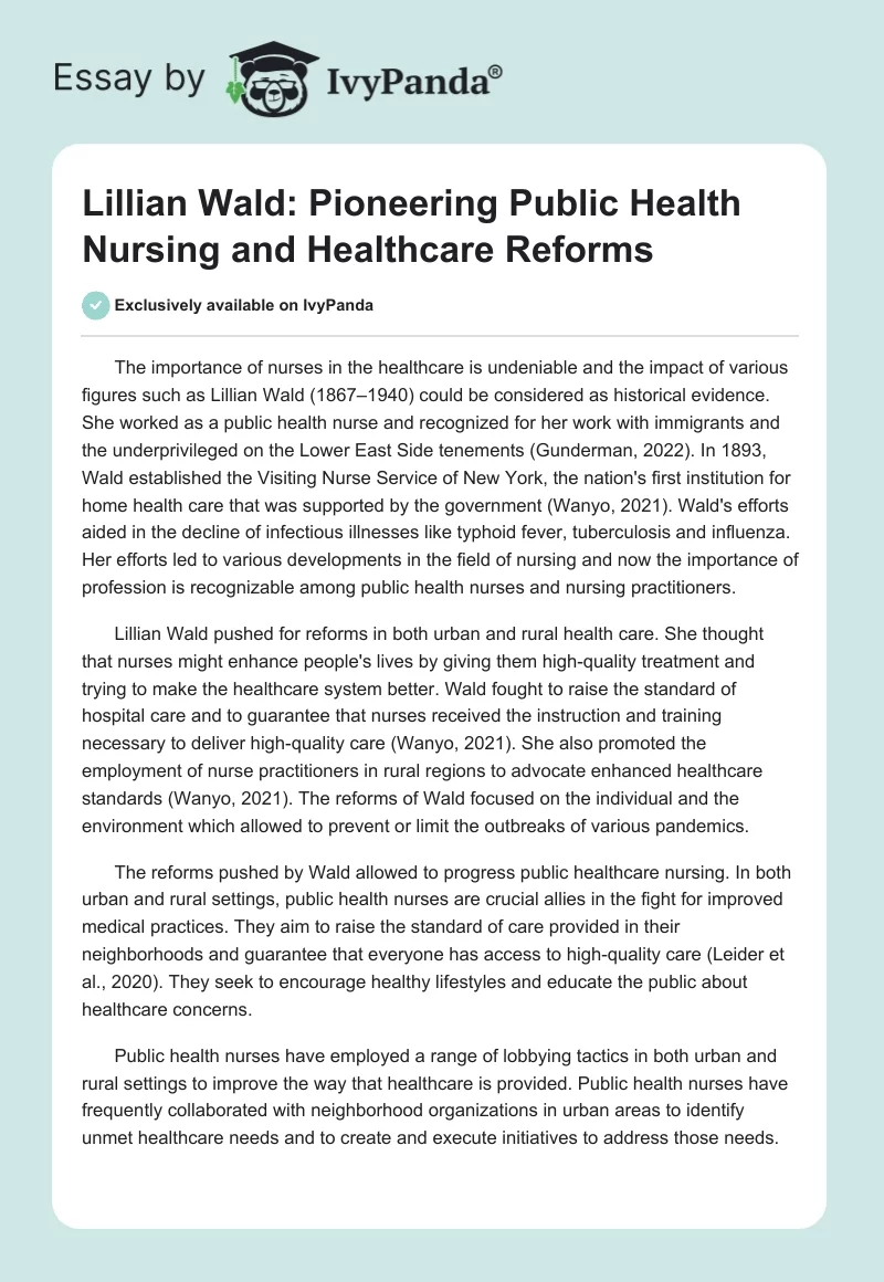 Lillian Wald: Pioneering Public Health Nursing and Healthcare Reforms. Page 1