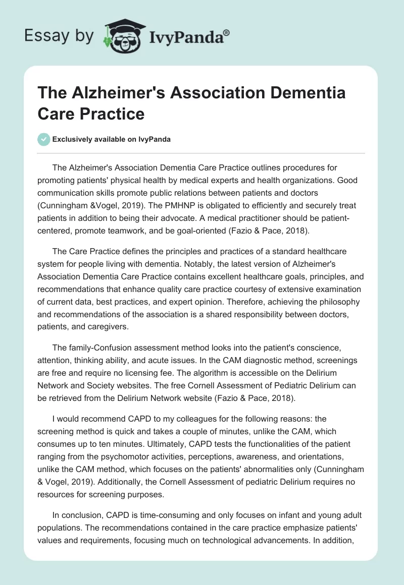 The Alzheimer's Association Dementia Care Practice. Page 1