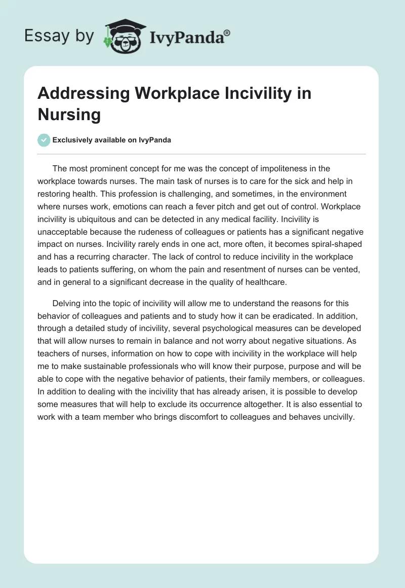 Addressing Workplace Incivility in Nursing. Page 1