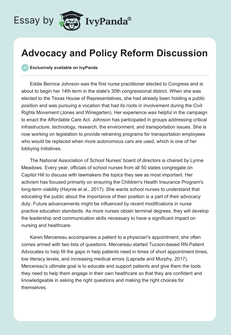 Advocacy and Policy Reform Discussion. Page 1