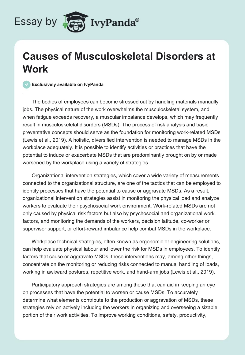 Causes of Musculoskeletal Disorders at Work. Page 1