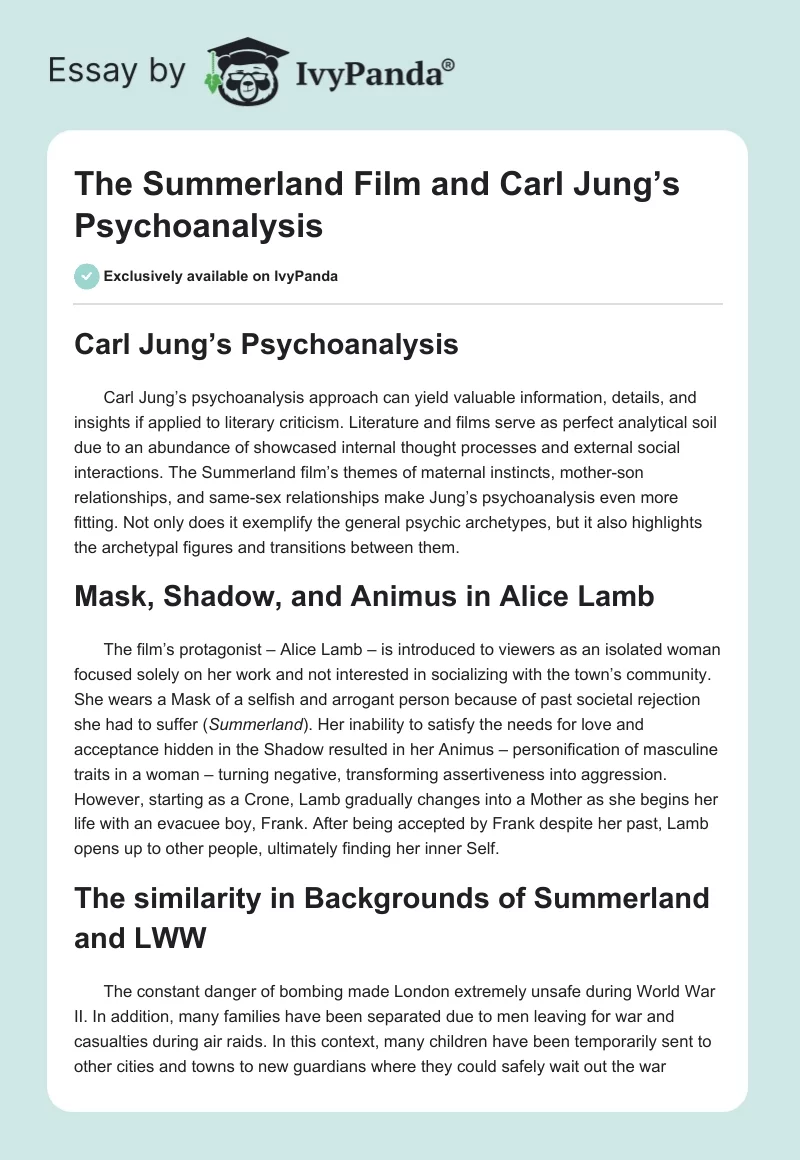 The Summerland Film and Carl Jung’s Psychoanalysis. Page 1