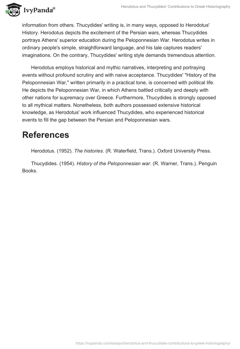 Herodotus and Thucydides' Contributions to Greek Historiography. Page 5