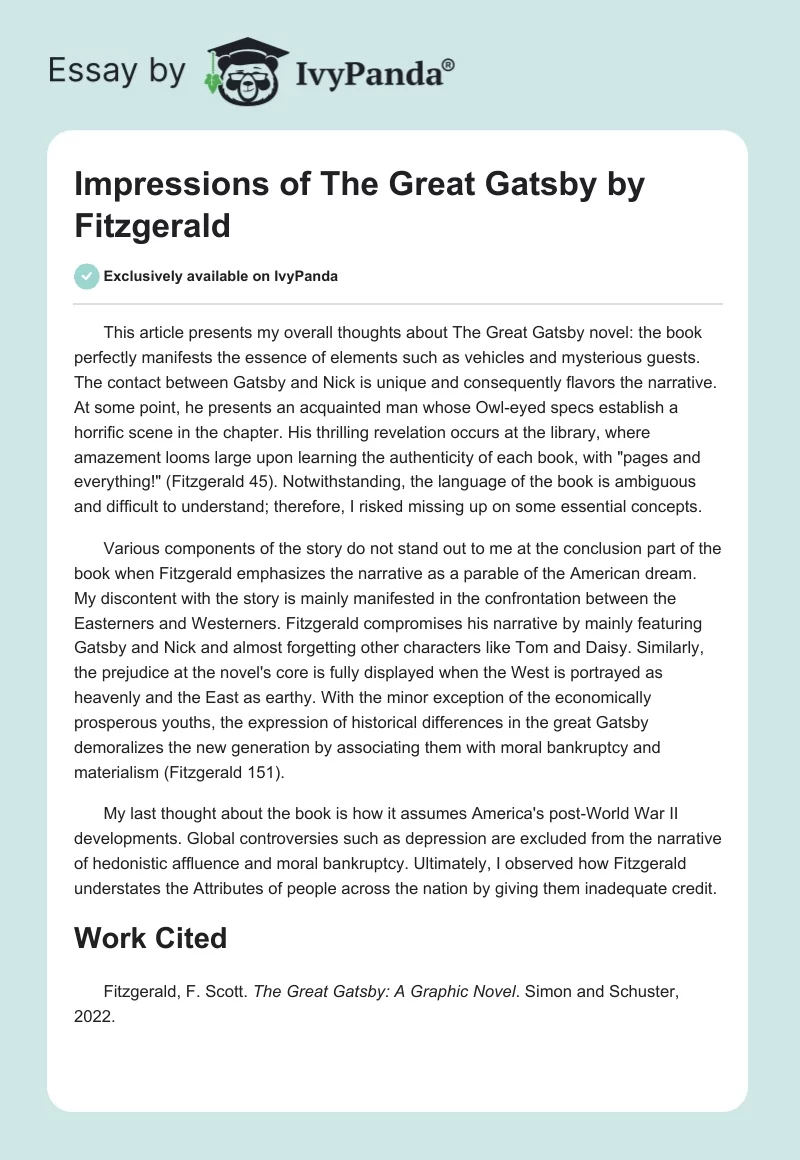 Impressions of "The Great Gatsby" by Fitzgerald. Page 1