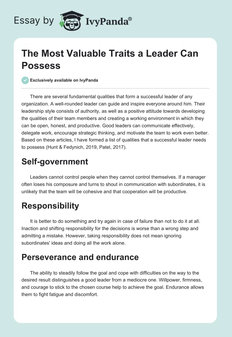 The Most Valuable Traits a Leader Can Possess. Page 1