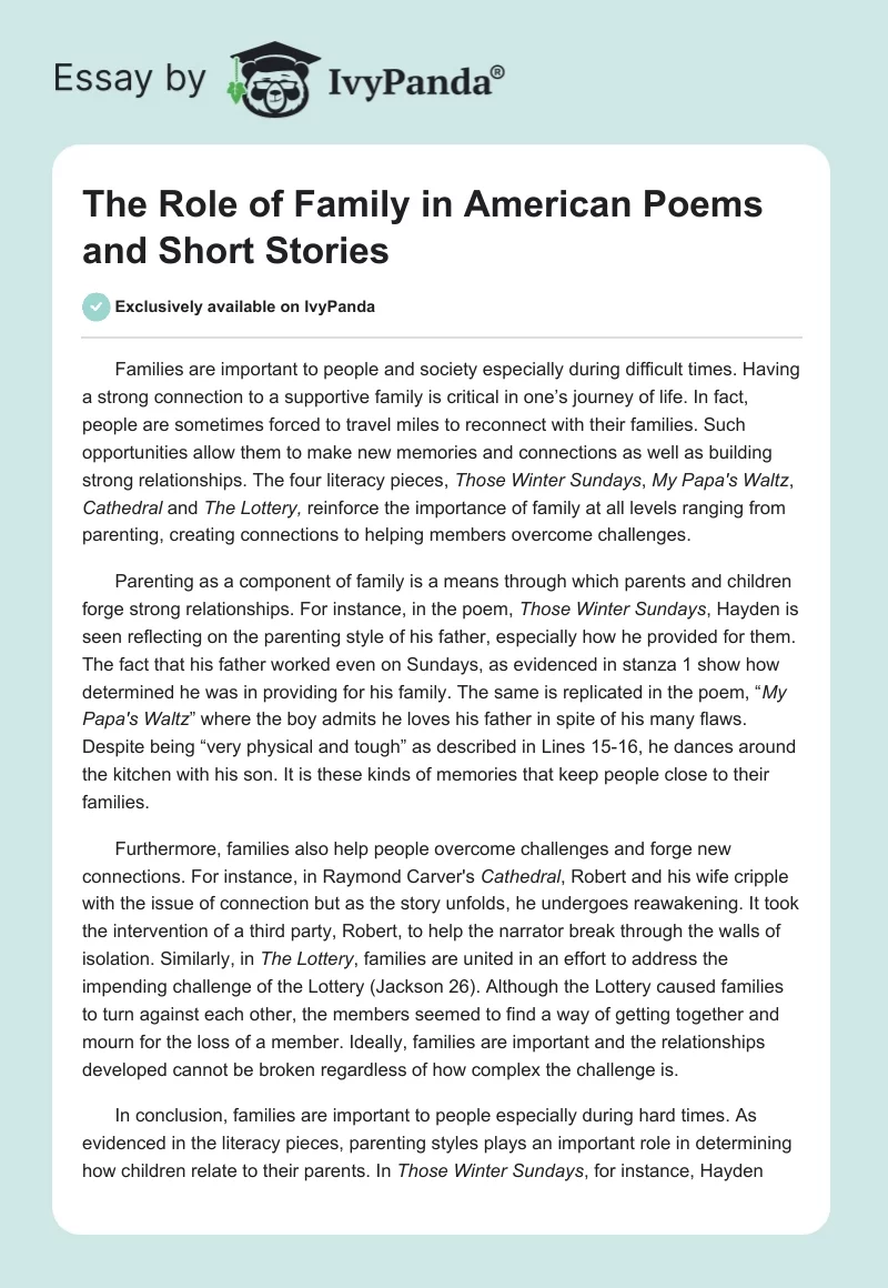 The Role of Family in American Poems and Short Stories. Page 1