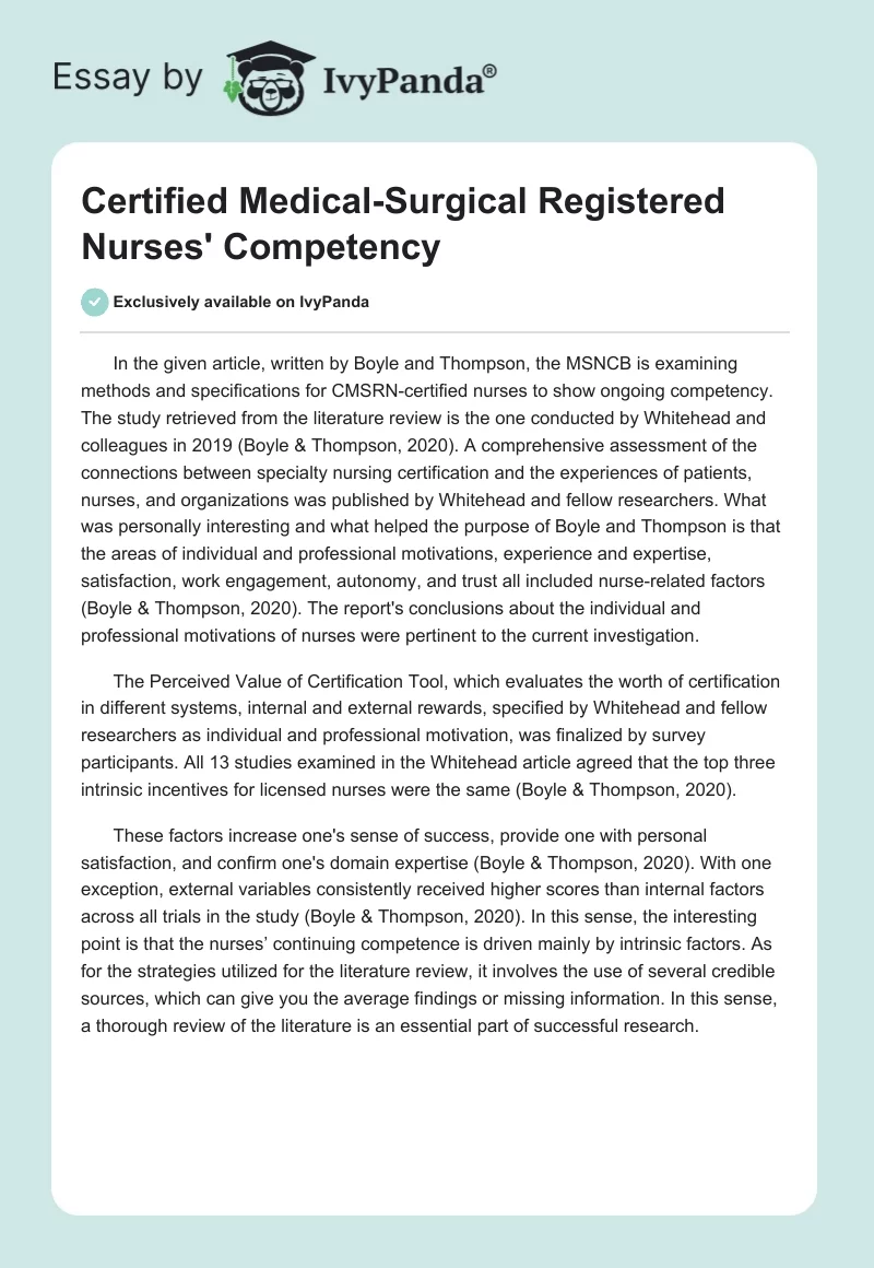 Certified Medical-Surgical Registered Nurses' Competency. Page 1