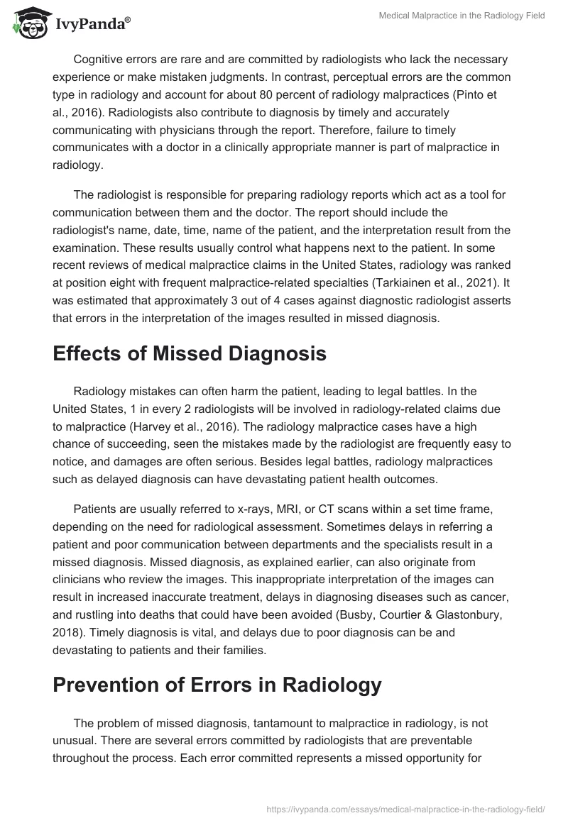 Medical Malpractice in the Radiology Field. Page 2
