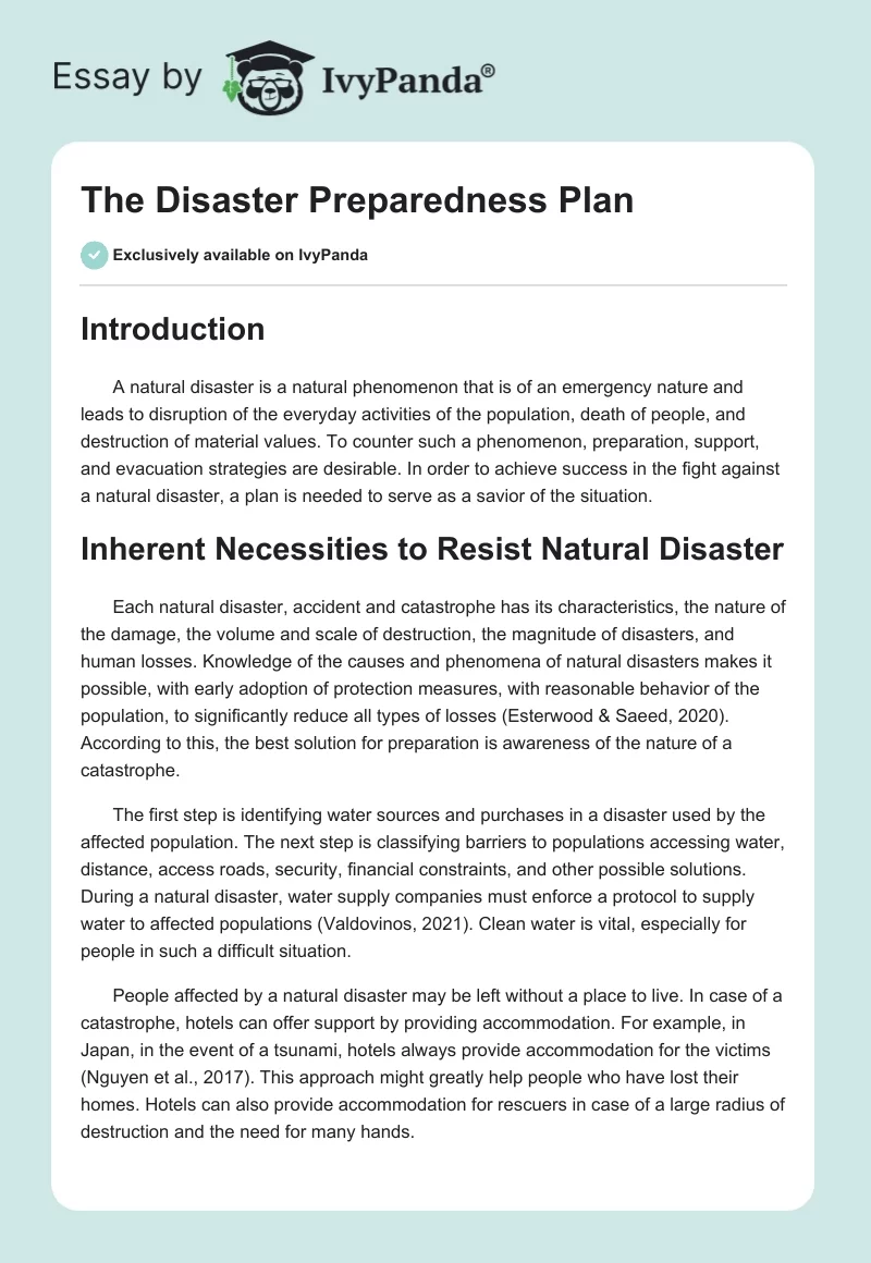 The Disaster Preparedness Plan. Page 1
