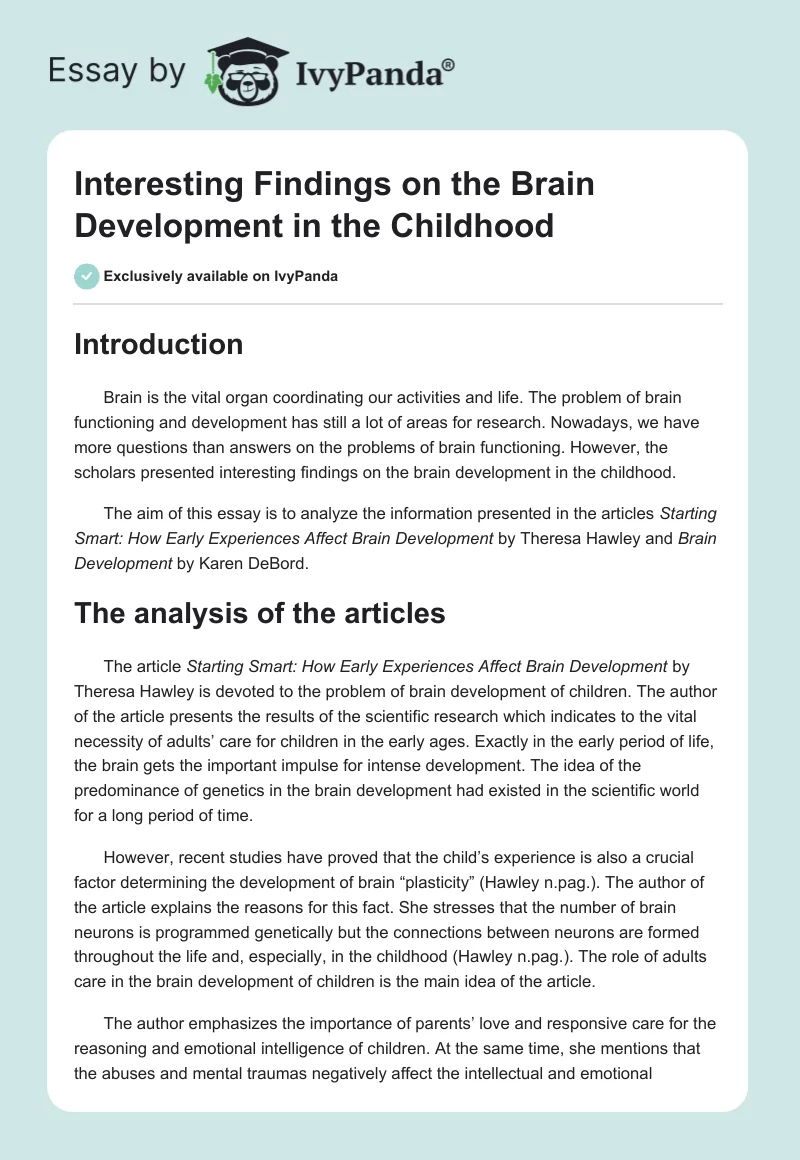 Interesting Findings on the Brain Development in the Childhood. Page 1