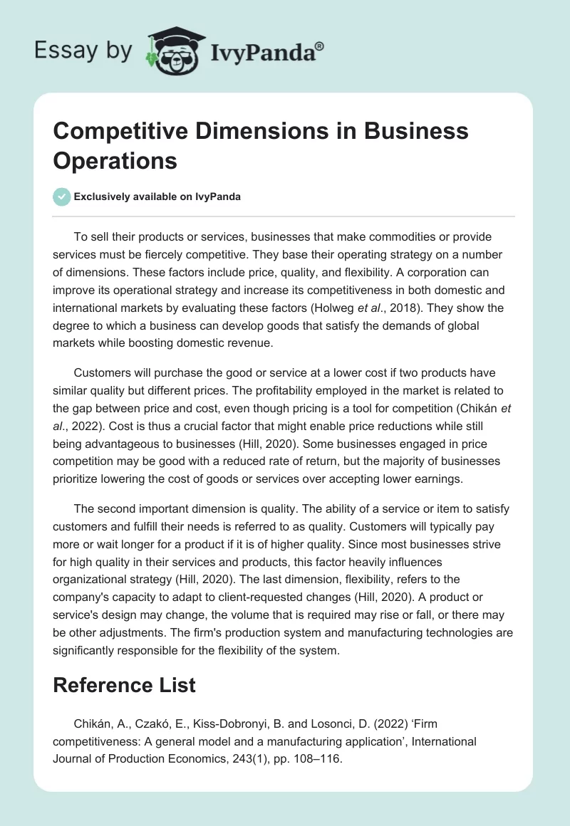 Competitive Dimensions in Business Operations. Page 1