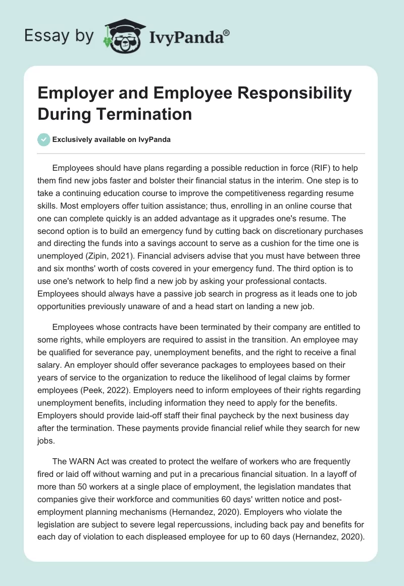 Employer and Employee Responsibility During Termination. Page 1