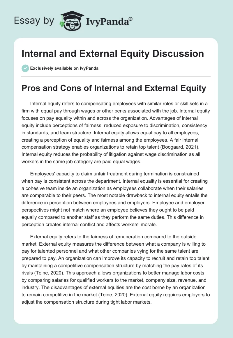 Internal and External Equity Discussion. Page 1