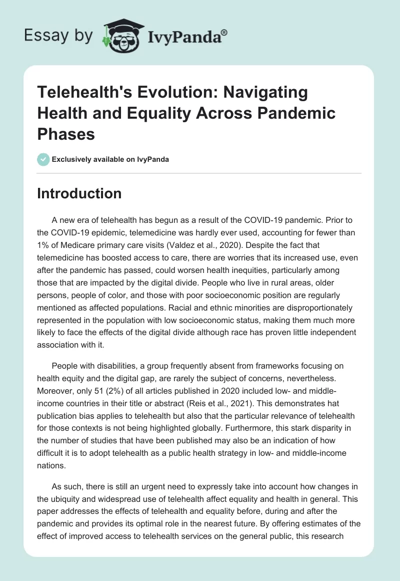 Telehealth's Evolution: Navigating Health and Equality Across Pandemic Phases. Page 1