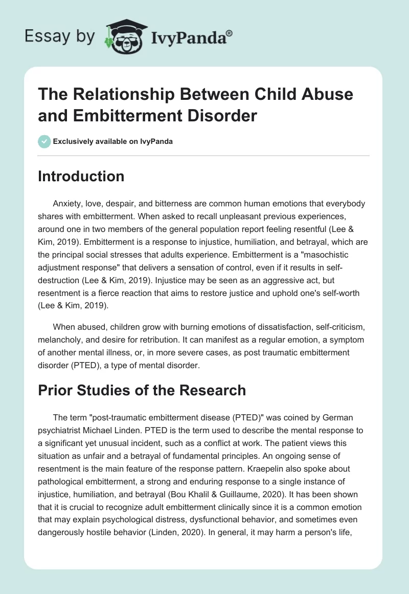 The Relationship Between Child Abuse and Embitterment Disorder. Page 1