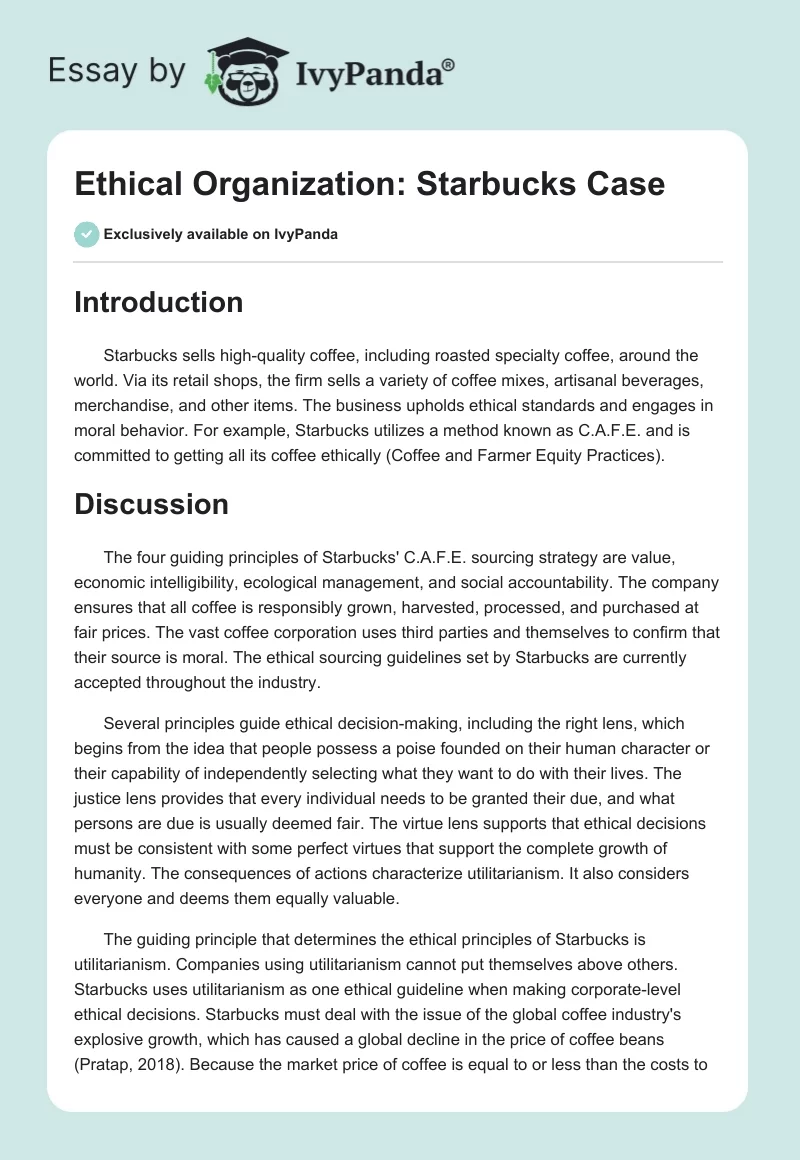 Ethical Organization: Starbucks Case. Page 1