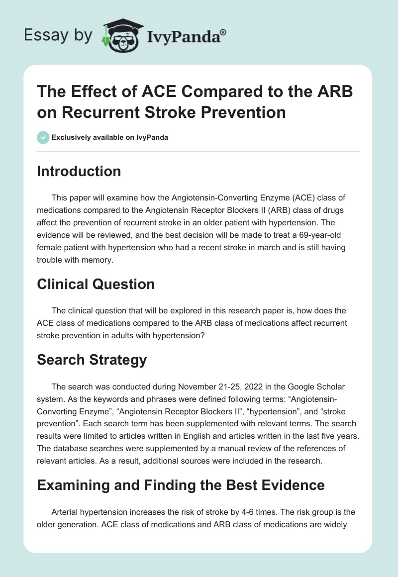 The Effect of ACE Compared to the ARB on Recurrent Stroke Prevention. Page 1