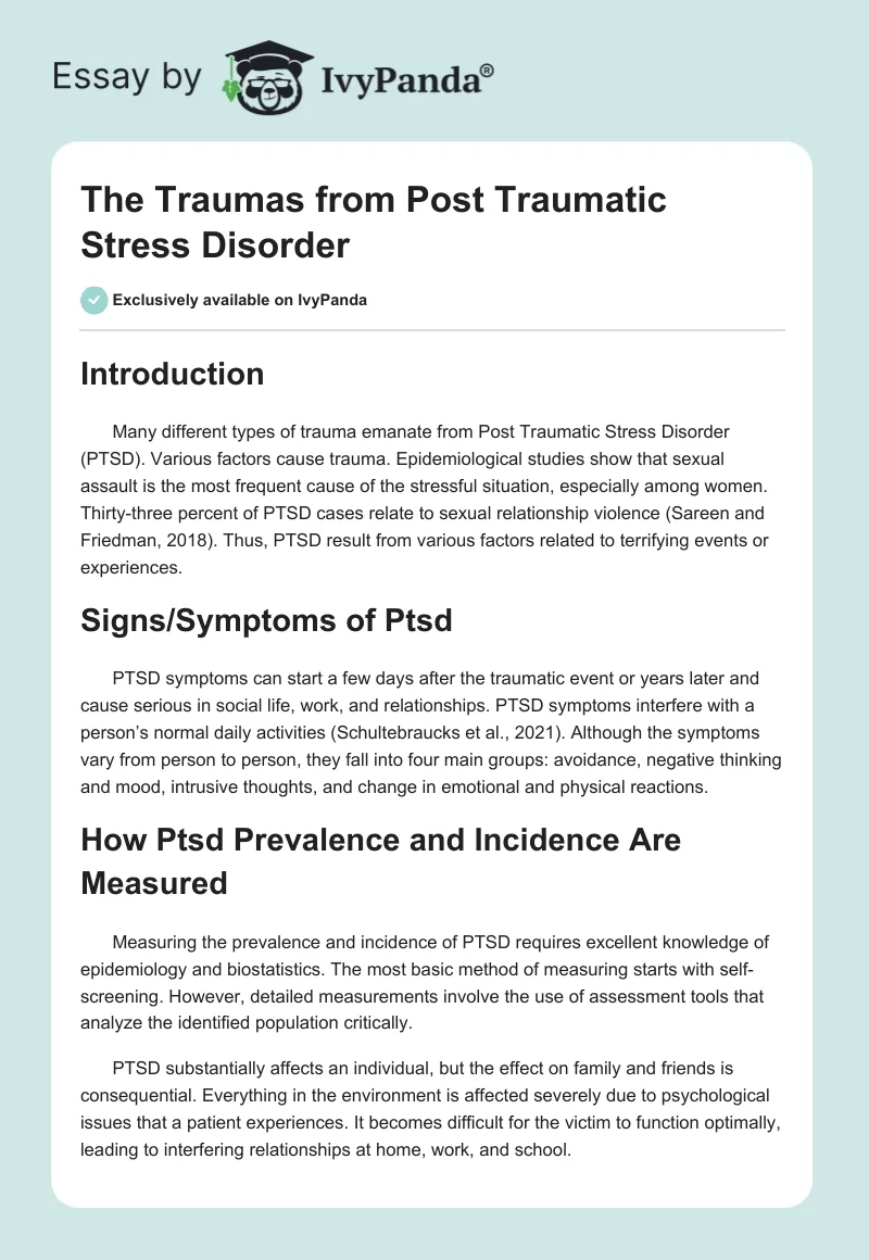 The Traumas from Post Traumatic Stress Disorder. Page 1