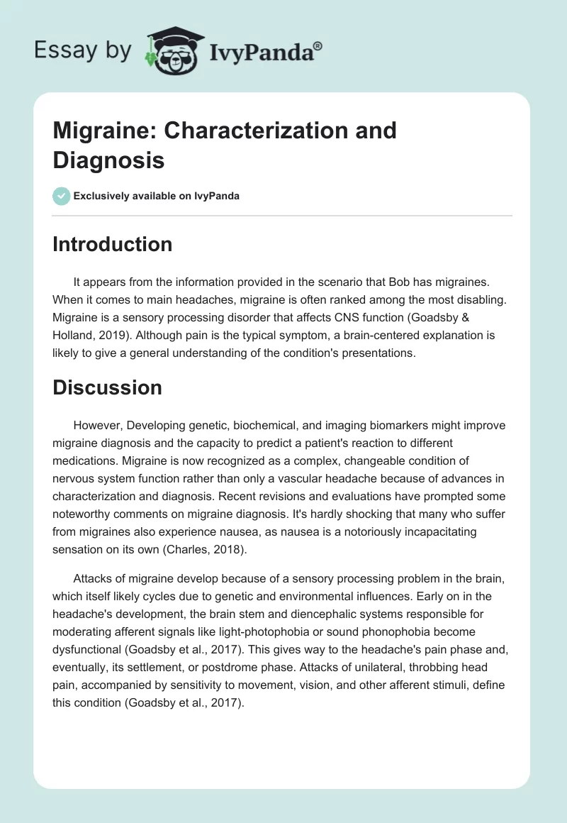 Migraine: Characterization and Diagnosis. Page 1