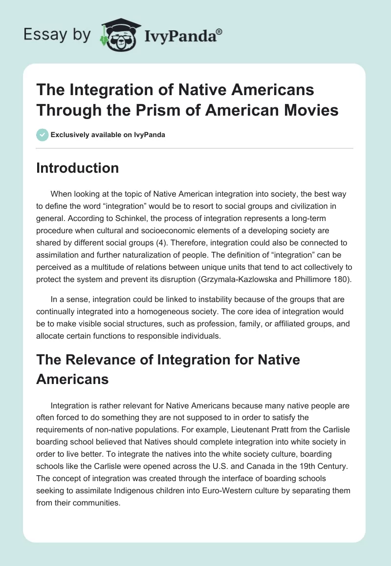 The Integration of Native Americans Through the Prism of American Movies. Page 1