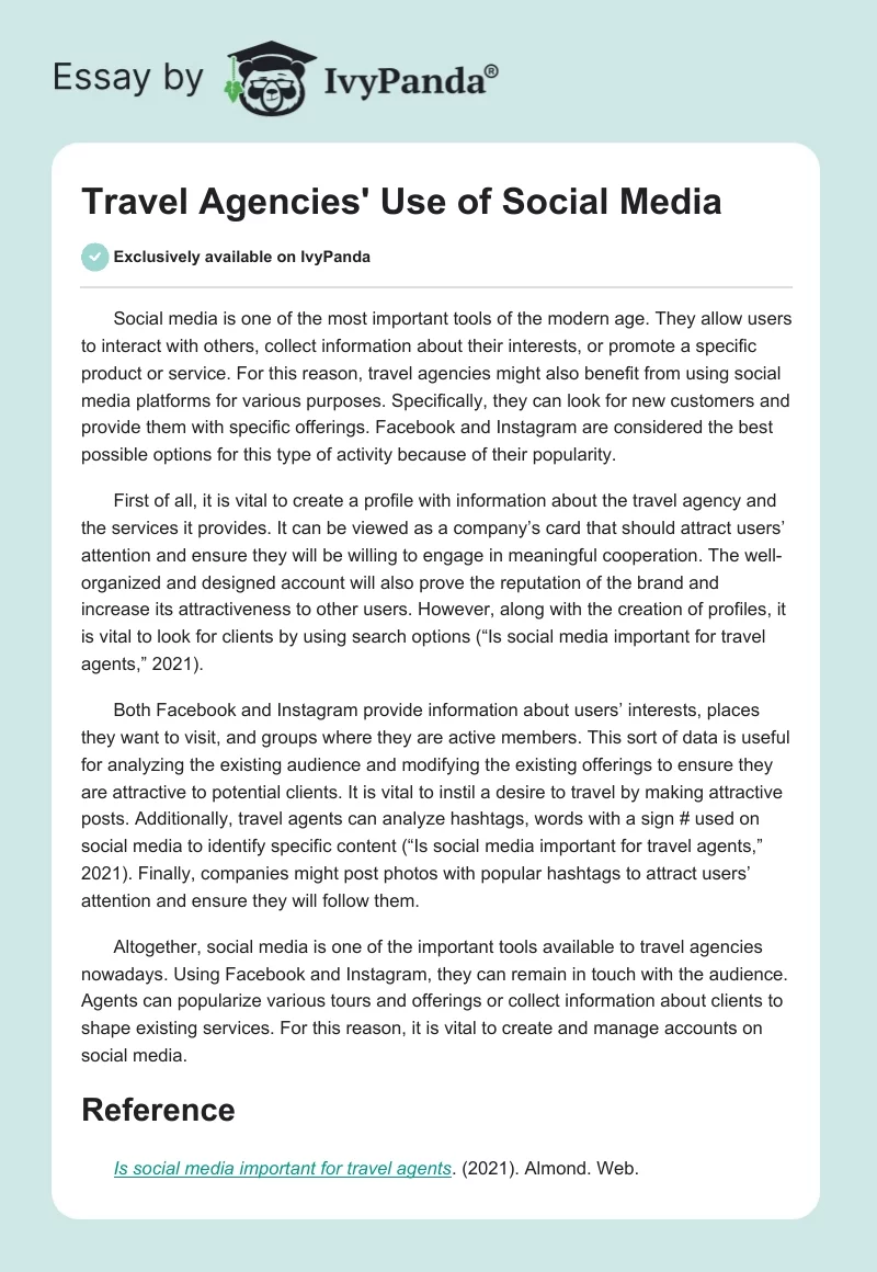 Travel Agencies' Use of Social Media. Page 1