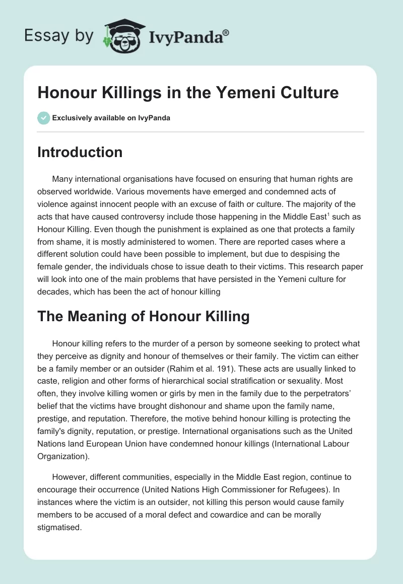 Honour Killings in the Yemeni Culture. Page 1